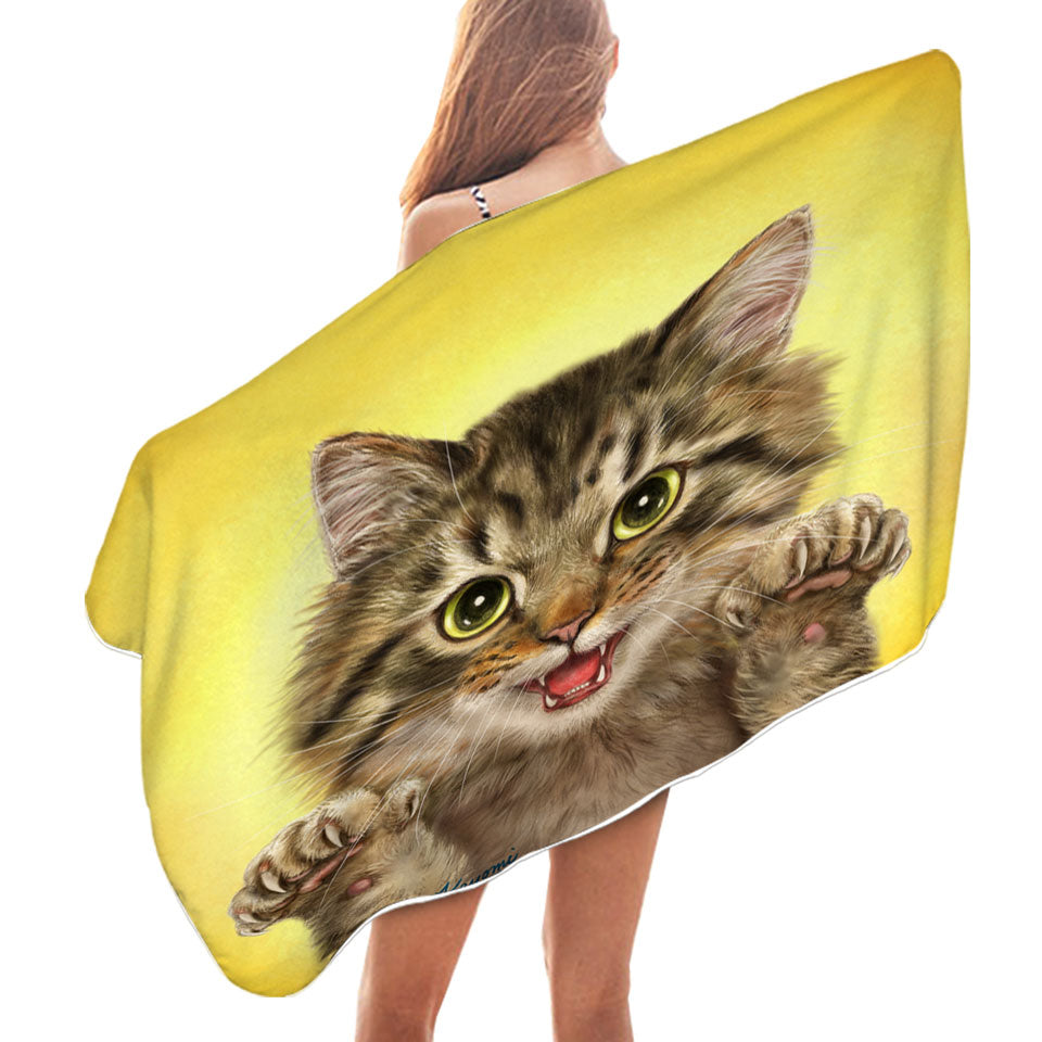 Cats Art Designs Claws Out Kitten Swims Towel