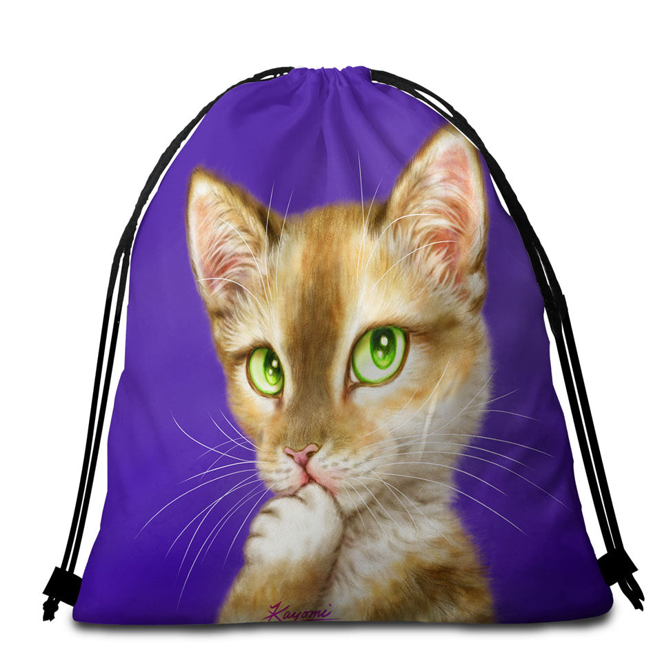 Cats Art Gorgeous Green Eyes Lady Cat Beach Towels and Bags Set