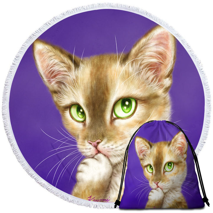 Cats Art Gorgeous Green Eyes Lady Cat Beach Towels