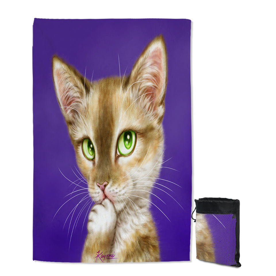 Cats Art Gorgeous Green Eyes Lady Cat Quick Dry Beach Towel