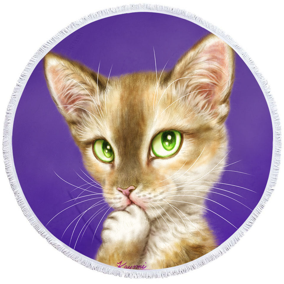 Cats Art Gorgeous Green Eyes Lady Cat Round Towel