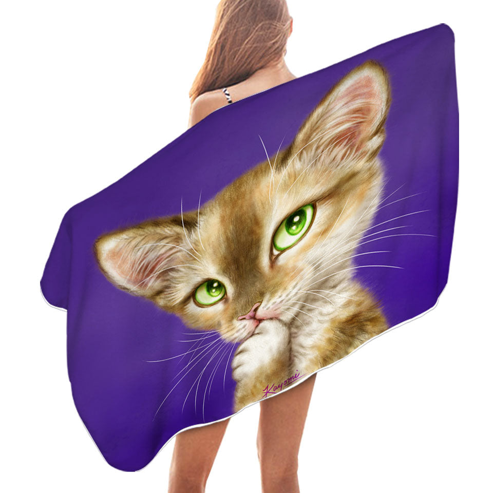 Cats Art Gorgeous Green Eyes Lady Cat Swims Towel