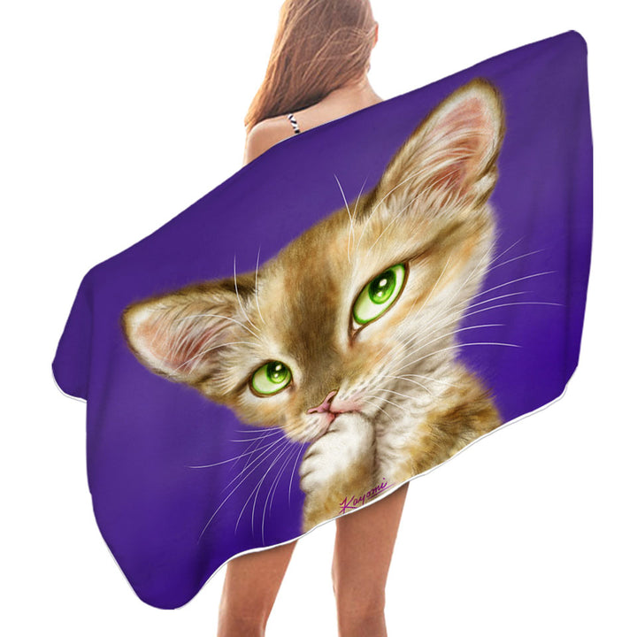 Cats Art Gorgeous Green Eyes Lady Cat Swims Towel
