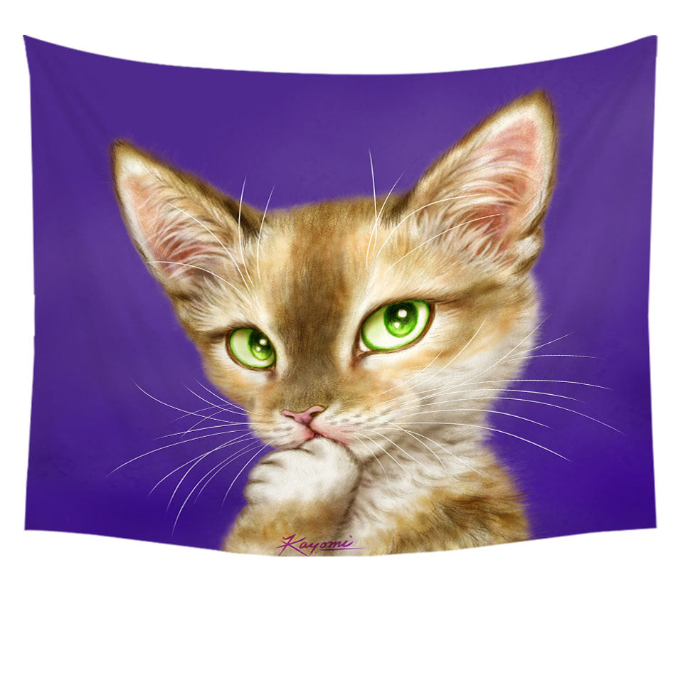 Cats Art Gorgeous Green Eyes Lady Cat Tapestry