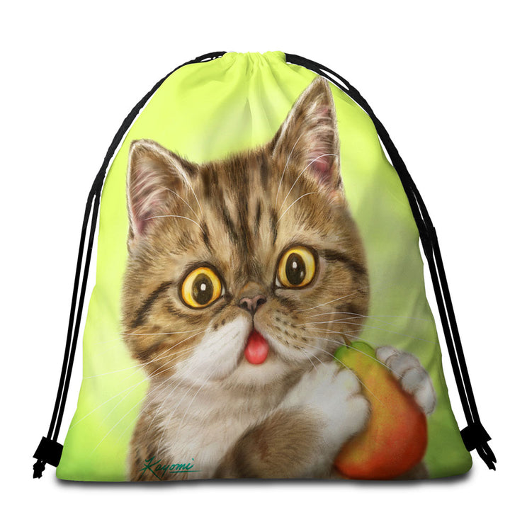 Cats Art Paintings Beach Towel Bags Cute Pear Eating Kitten