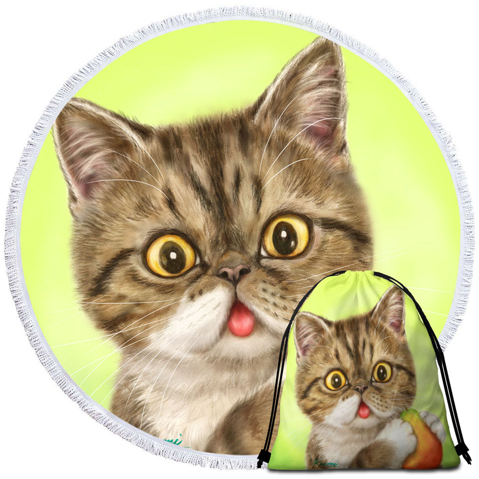 Cats Art Paintings Big Beach Towels Cute Pear Eating Kitten