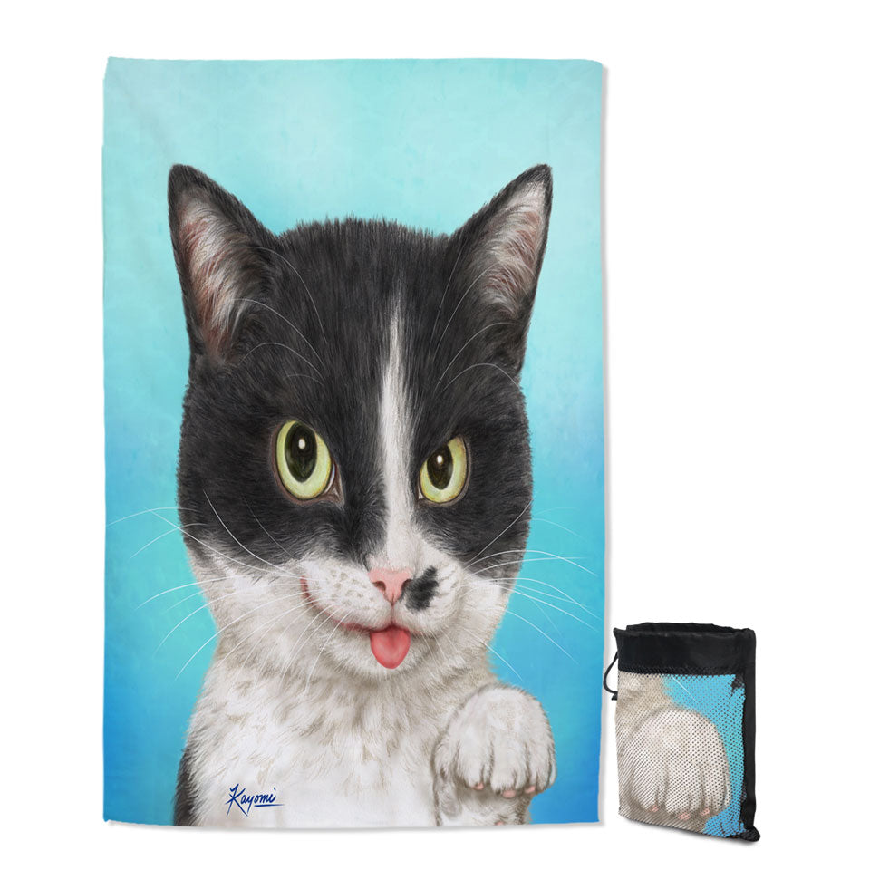 Cats Art Paintings Black and White Cat Quick Dry Beach Towels