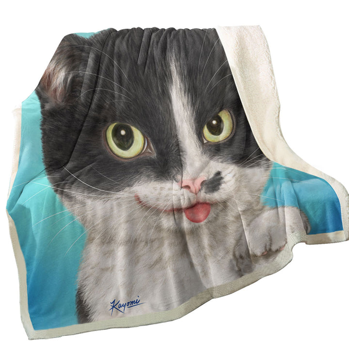 Cats Art Paintings Black and White Cat Sherpa Blanket