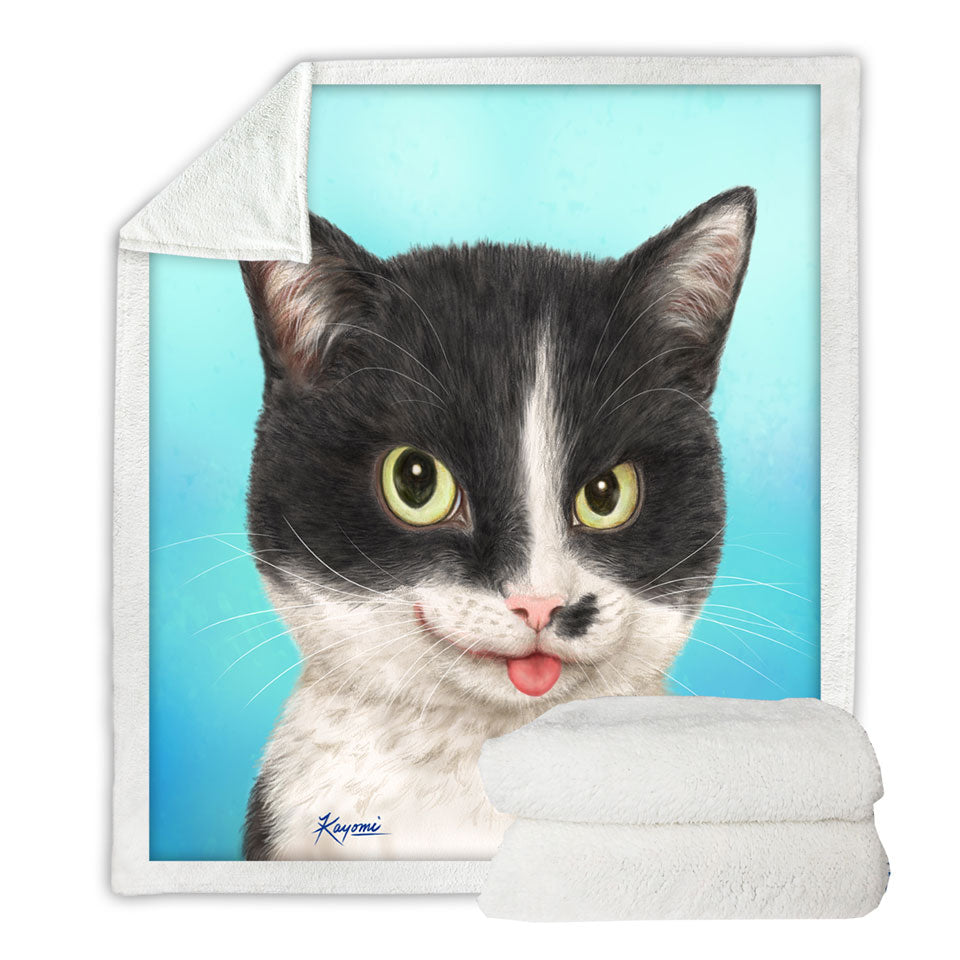 Cats Art Paintings Black and White Cat Throw Blanket