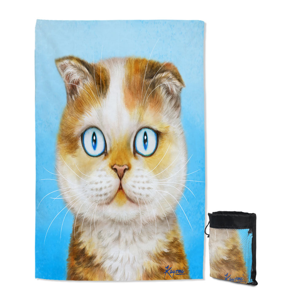 Cats Art Paintings Blue Eye Ginger Kitten Big Beach Towels