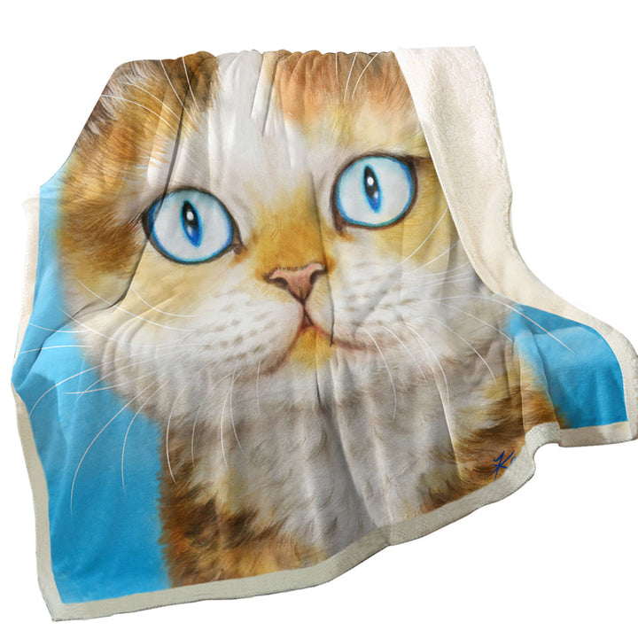 Cats Art Paintings Blue Eye Ginger Kitten Blanket