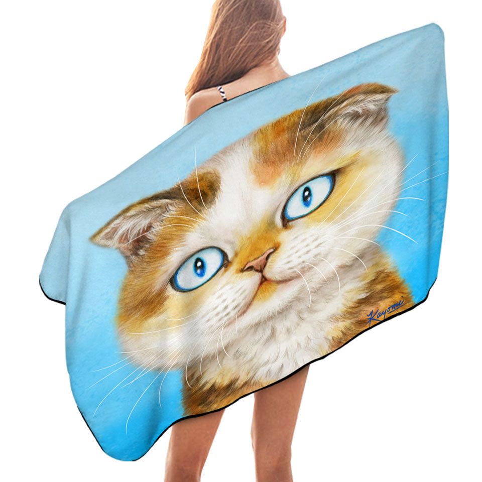 Cats Art Paintings Blue Eye Ginger Kitten Pool Towel