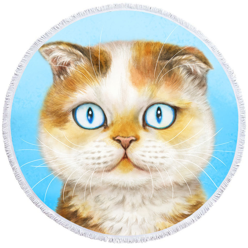 Cats Art Paintings Blue Eye Ginger Kitten Round Towel