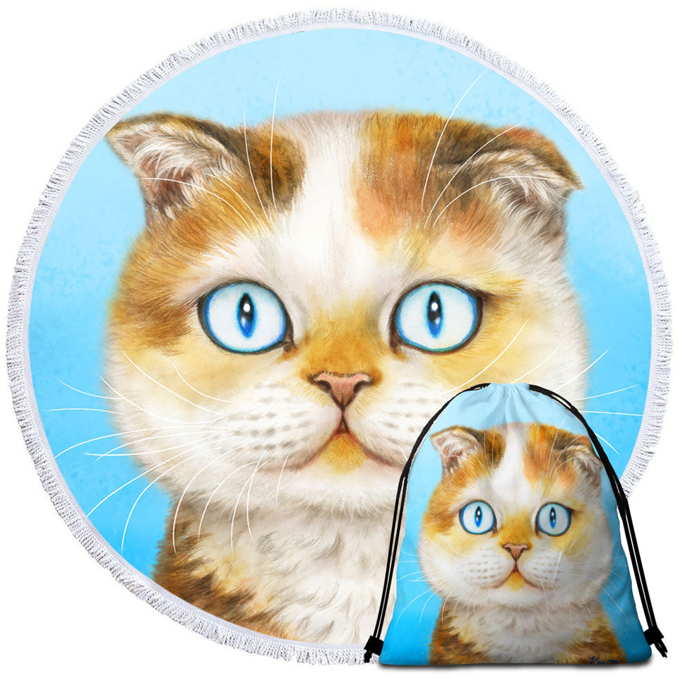 Cats Art Paintings Blue Eye Ginger Kitten Travel Beach Towel