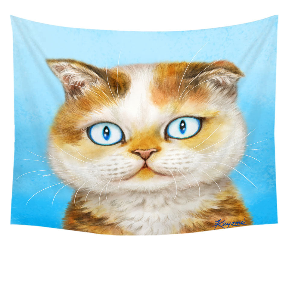 Cats Art Paintings Blue Eye Ginger Kitten Wall Tapestry and Decor
