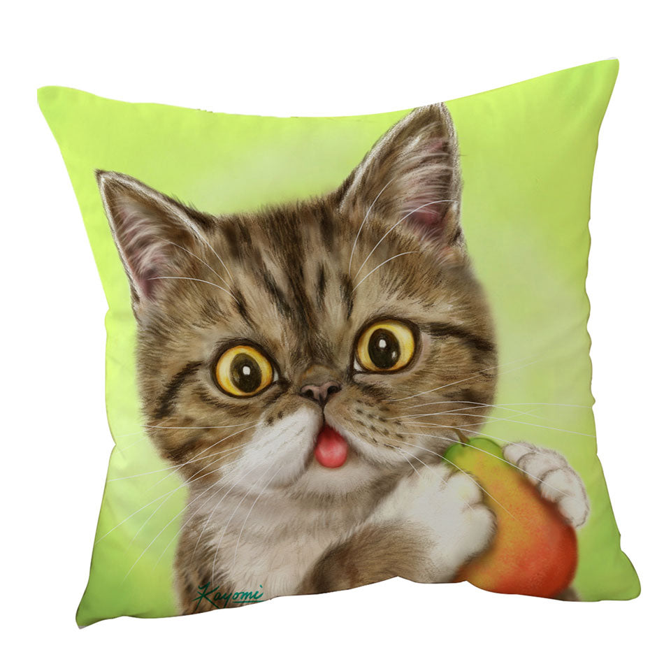 Cats Art Paintings Decorative Pillows Cute Pear Eating Kitten