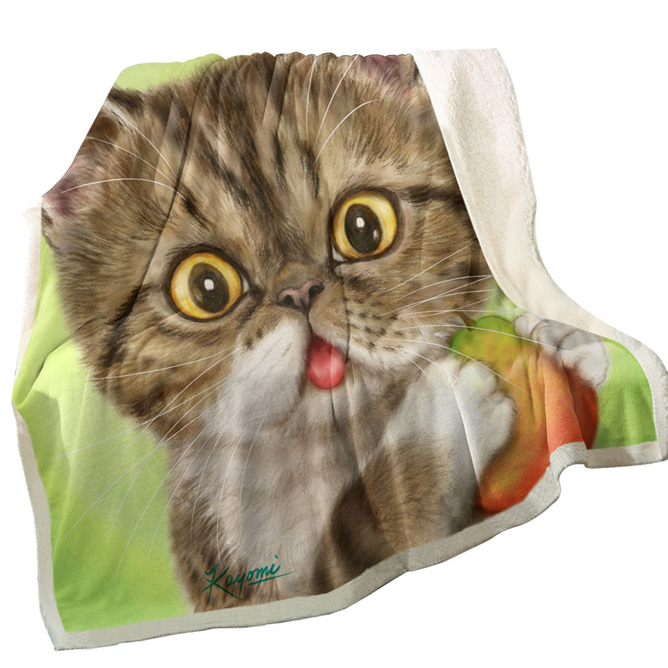 Cats Art Paintings Fleece Blankets Cute Pear Eating Kitten