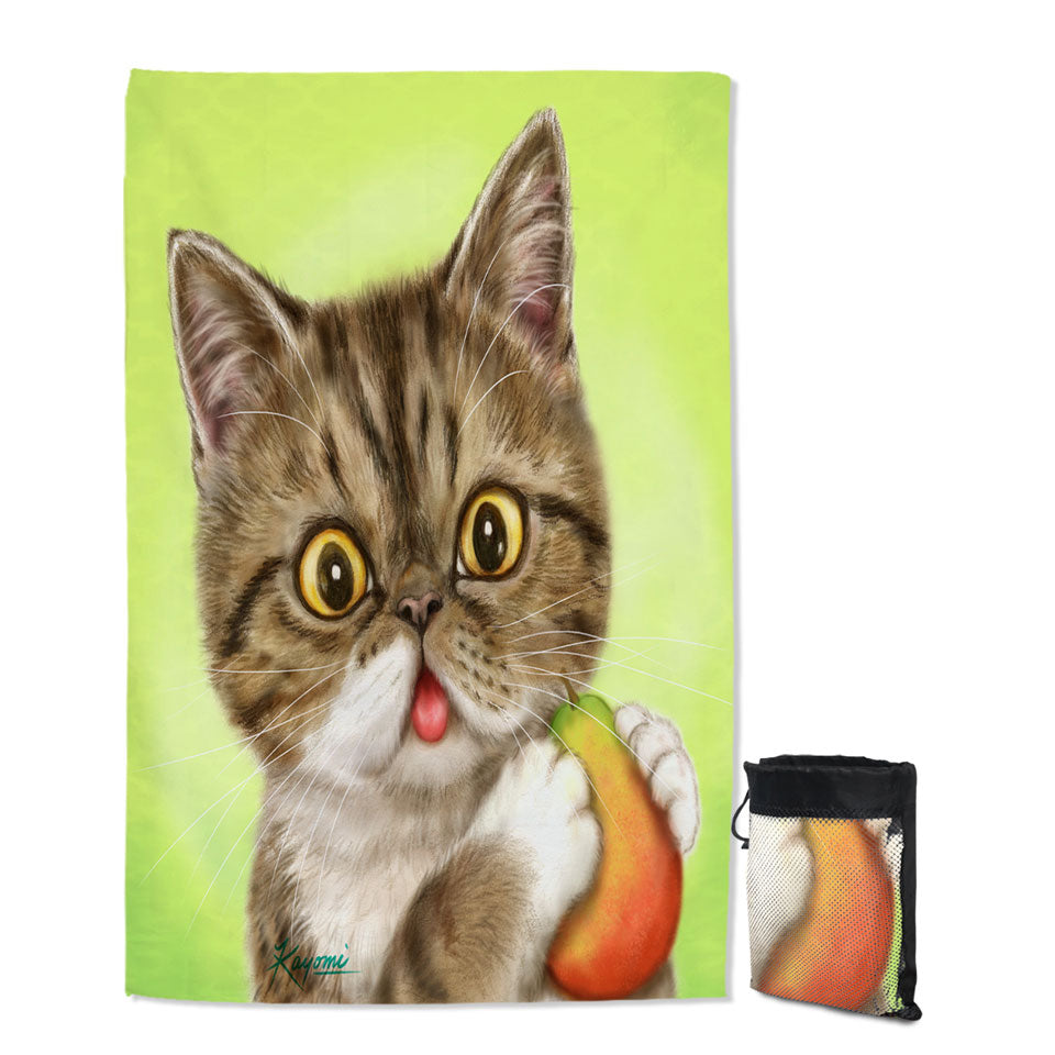 Cats Art Paintings Lightweight Beach Towel Cute Pear Eating Kitten