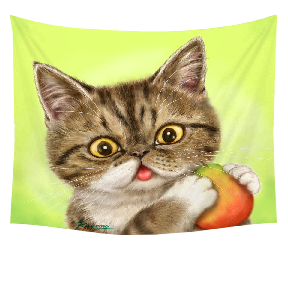 Cats Art Paintings Wall Decor Cute Pear Eating Kitten