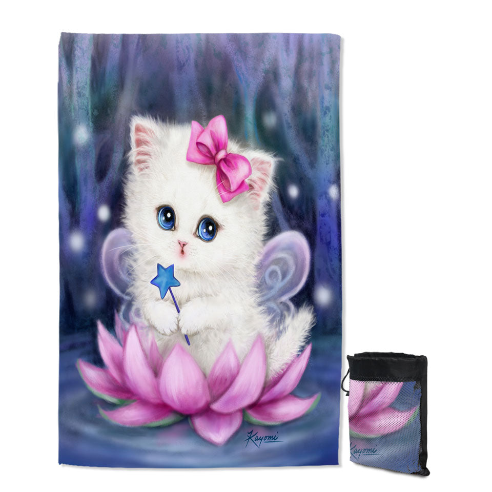 Cats Art Pink Lotus Fairy Kitten Quick Dry Beach Towel for Girls