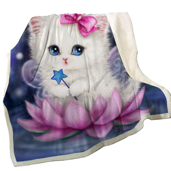 Cats Art Pink Lotus Fairy Kitten Throw Blankets for Girls