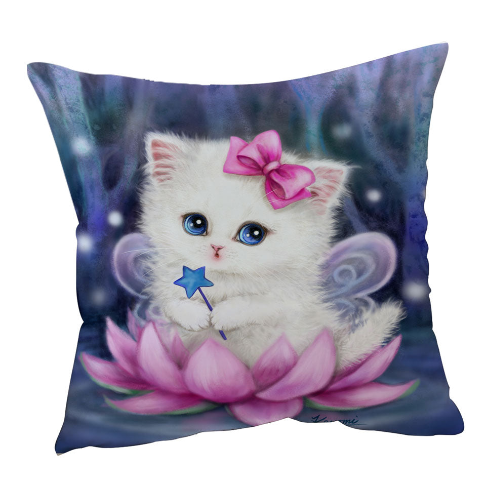 Cats Art Pink Lotus Fairy Kitten Throw Pillows for Girls
