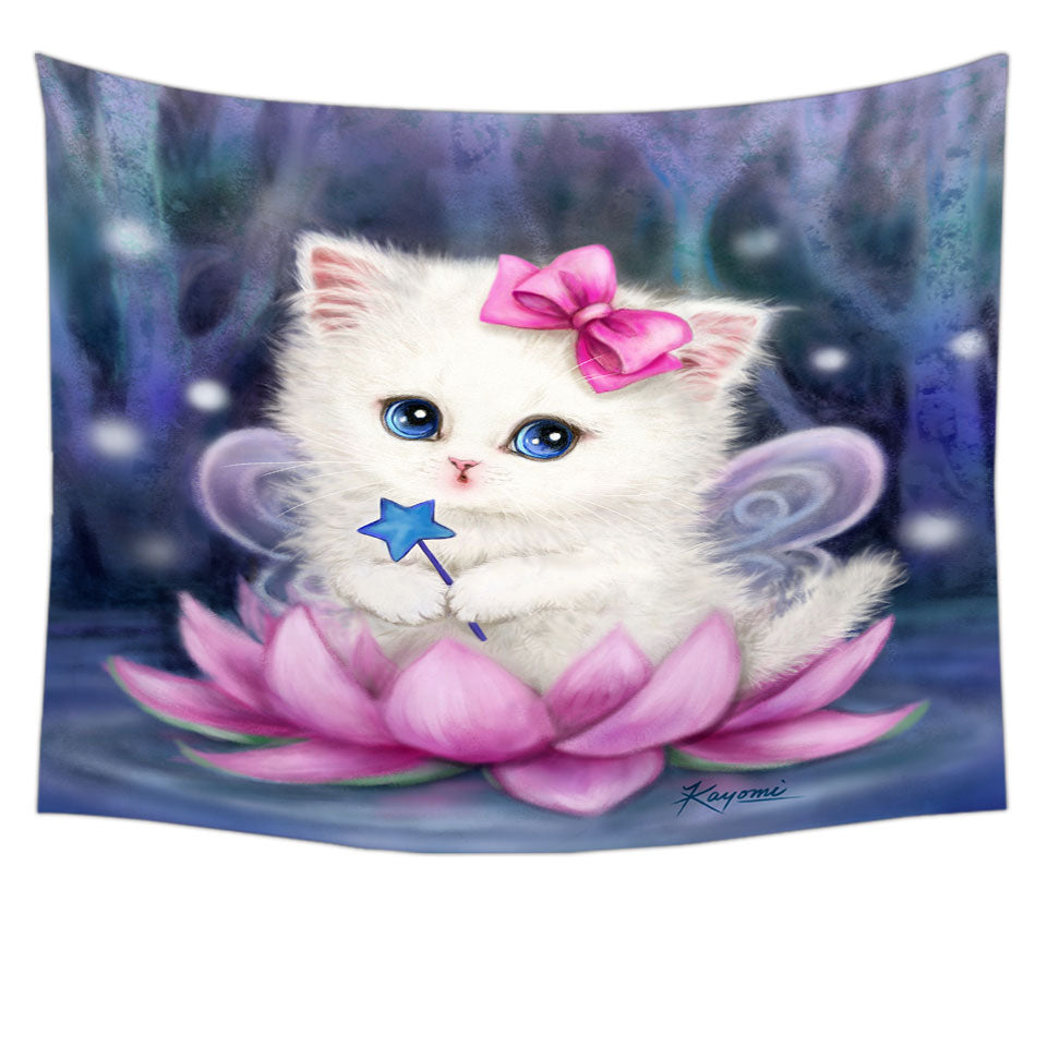 Cats Art Pink Lotus Fairy Kitten Wall Decor for Girls