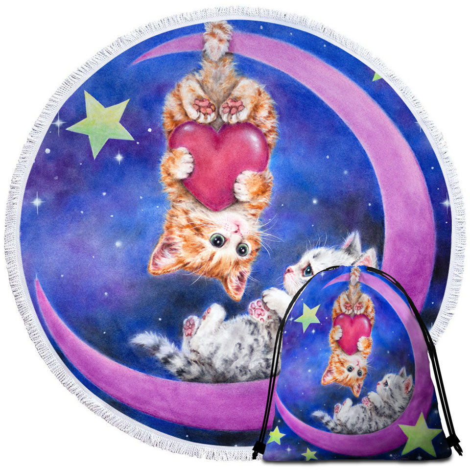 Cats Art Romantic Big Beach Towels Moon Space Starts and Kittens