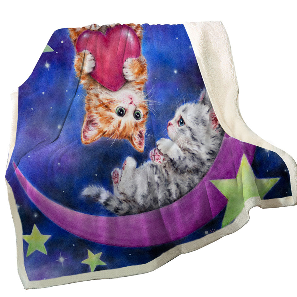 Cats Art Romantic Throws Moon Space Starts and Kittens