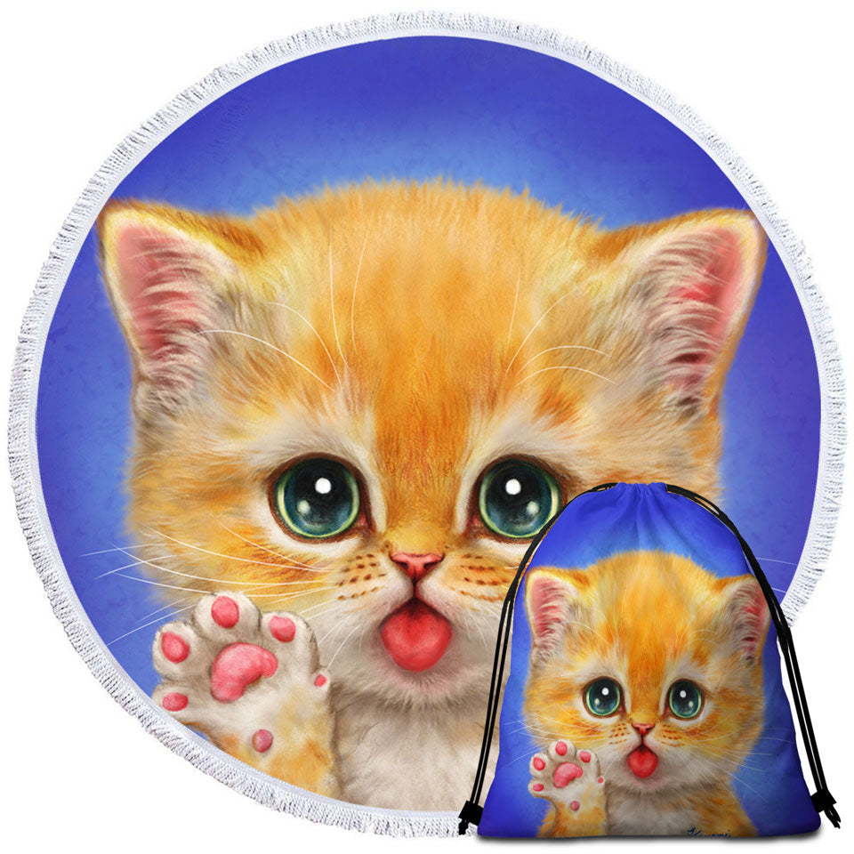 Cats Beach Towels and Bags Set for Kids Hi There Sweet Greeting Kitten
