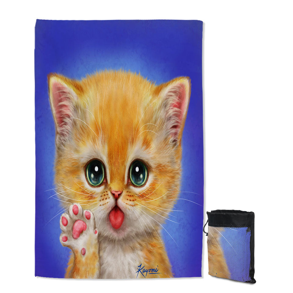 Cats Beach Towels for Kids Hi There Sweet Greeting Kitten