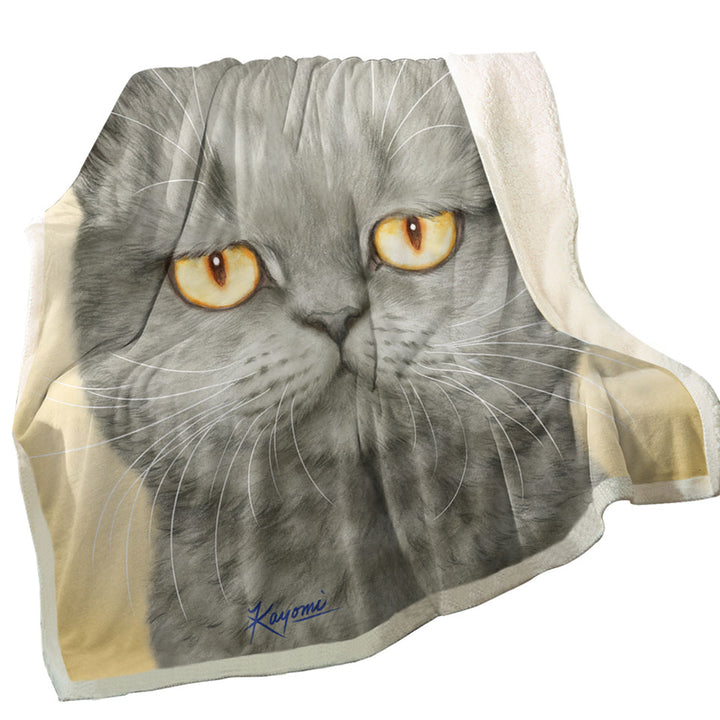 Cats Best Throw Blankets Art Paintings Yellow Eye Cranky Grey Cat