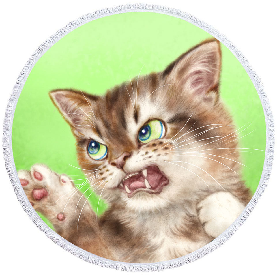 Cats Cool Art Drawings the Attacker Kitten Round Beach Towel