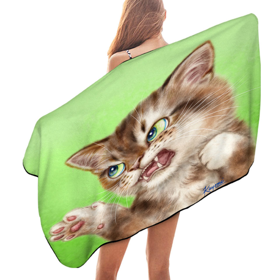 Cats Cool Beach Towels Art Drawings the Attacker Kitten