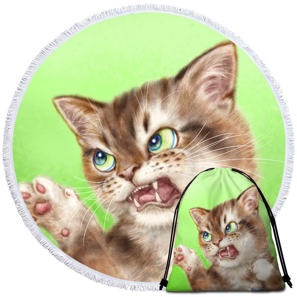 Cats Cool Microfiber Towels For Travel Art Drawings the Attacker Kitten