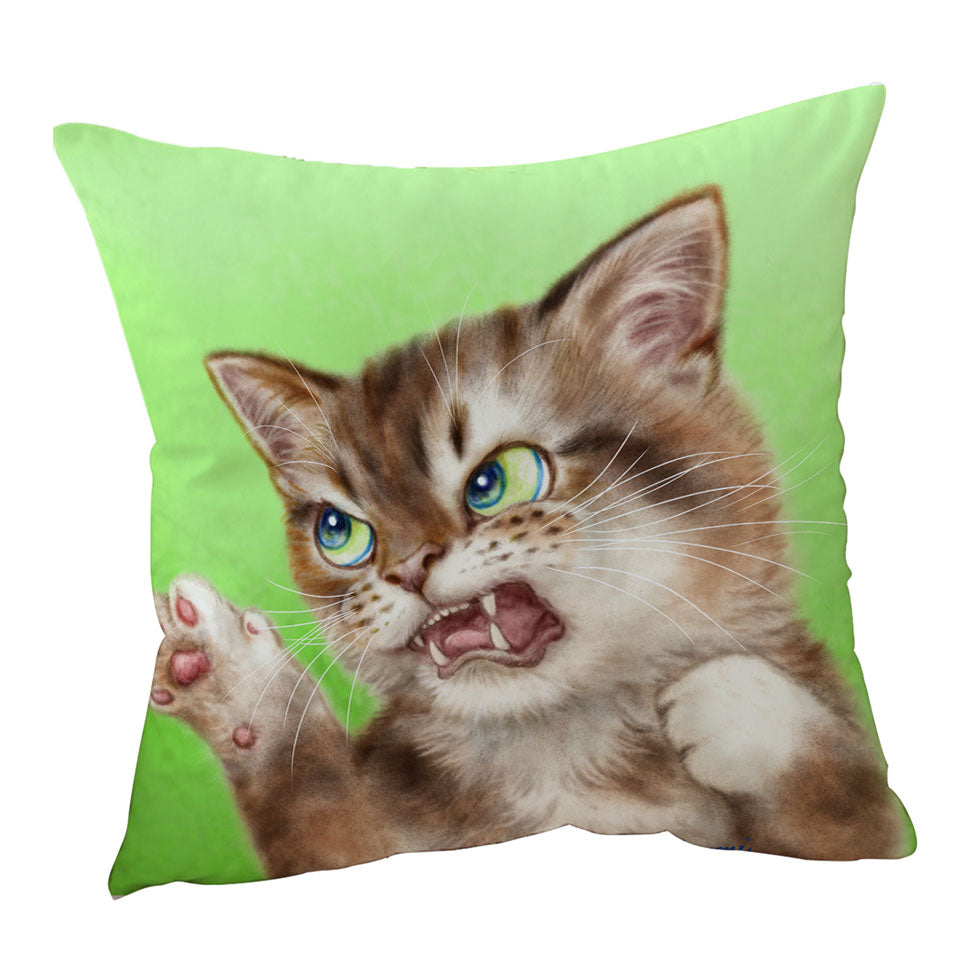 Cats Cool Pillow Throw Cushion Covers Art Drawings the Attacker Kitten