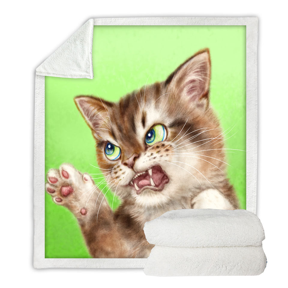 Cats Cool Sherpa Blanket Art Drawings the Attacker Kitten