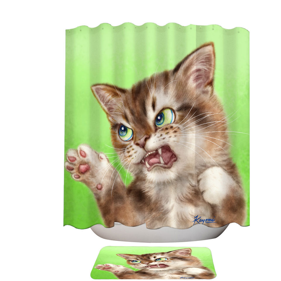 Cats Cool Shower Curtains Art Drawings the Attacker Kitten