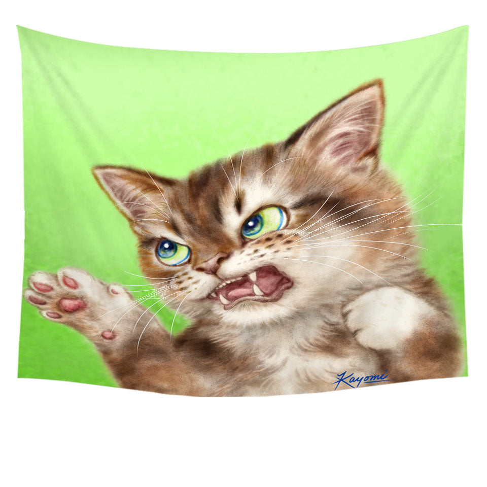 Cats Cool Tapestries Art Drawings the Attacker Kitten Wall Decor