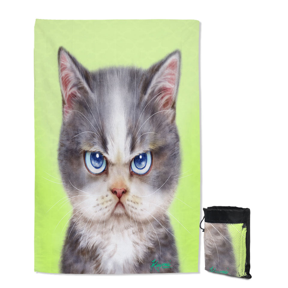 Cats Cute Drawings the Angry Grey Kitten Giant Beach Towel