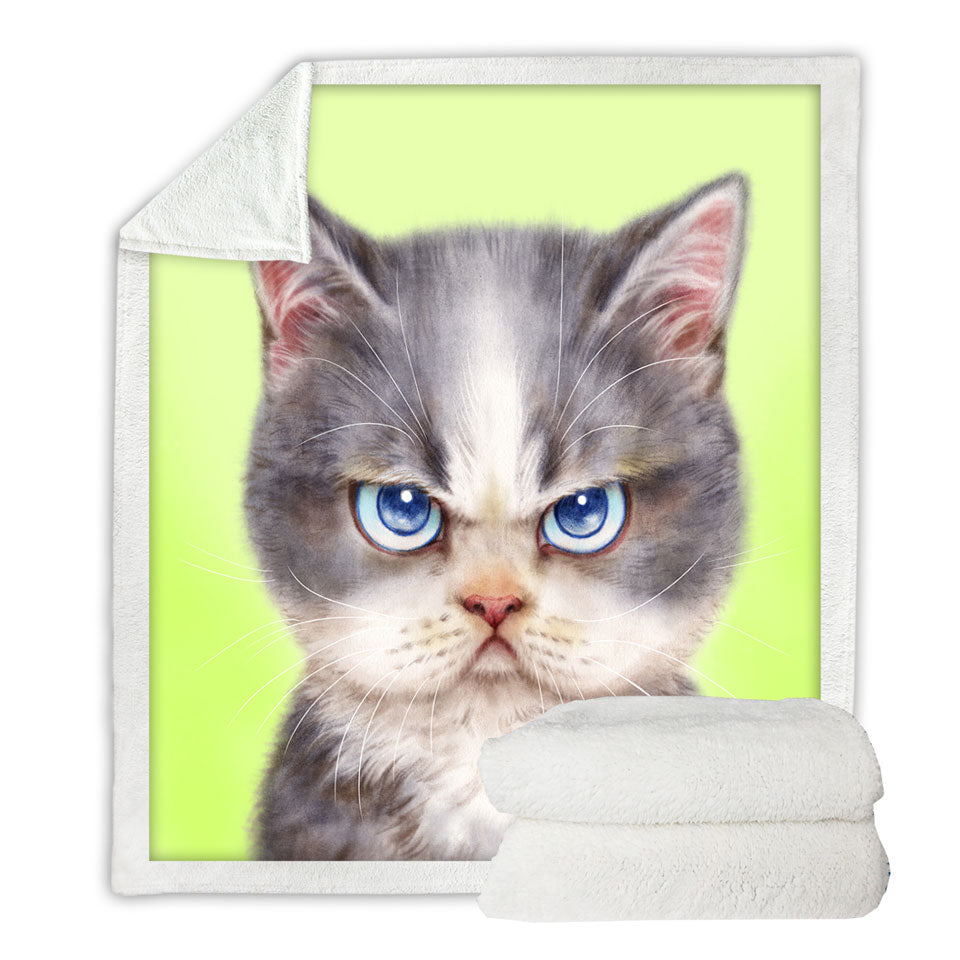 Cats Cute Drawings the Angry Grey Kitten Throw Blanket