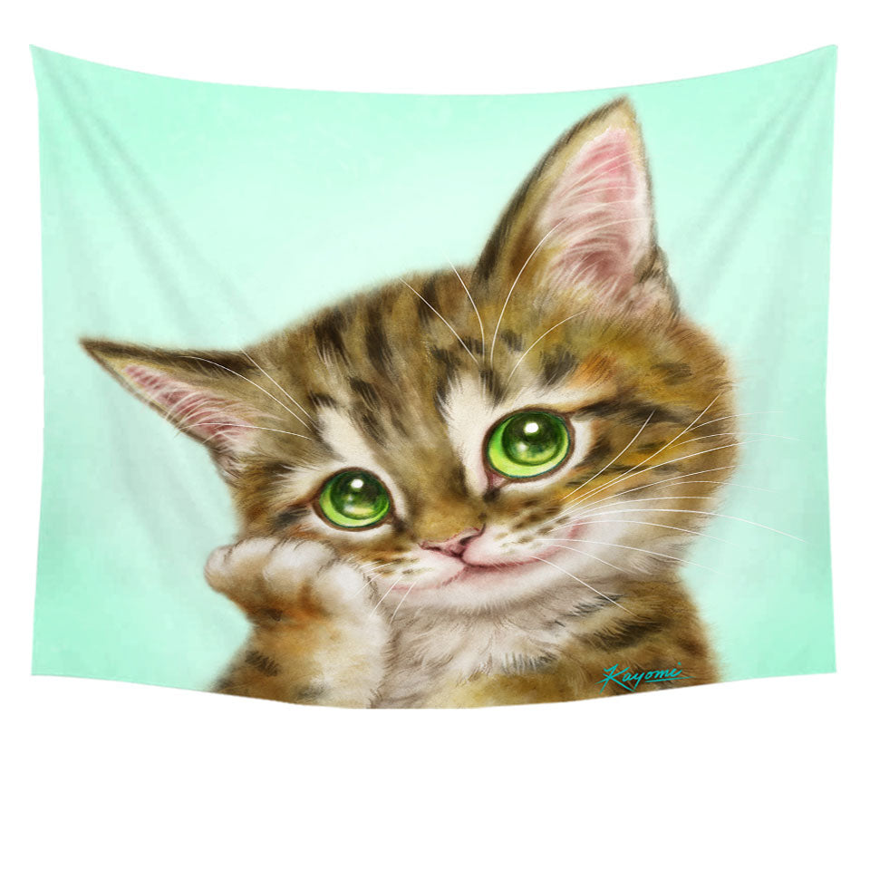 Cats Cute Drawings the Charming Tabby Kitten Kids Wall Decor Tapestry