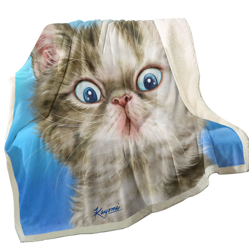 Cats Cute Faces Drawings Grey White Kitten Decorative Blankets