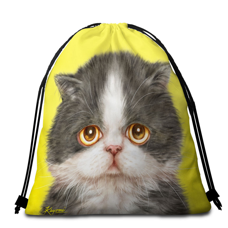 Cats Cute Faces Drawings Sad Grey Kitten Beach Towel Pack