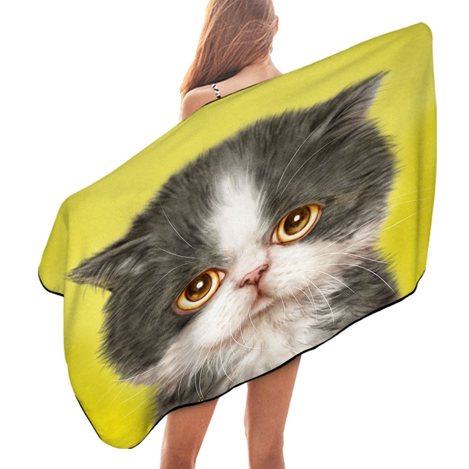 Cats Cute Faces Drawings Sad Grey Kitten Best Beach Towels