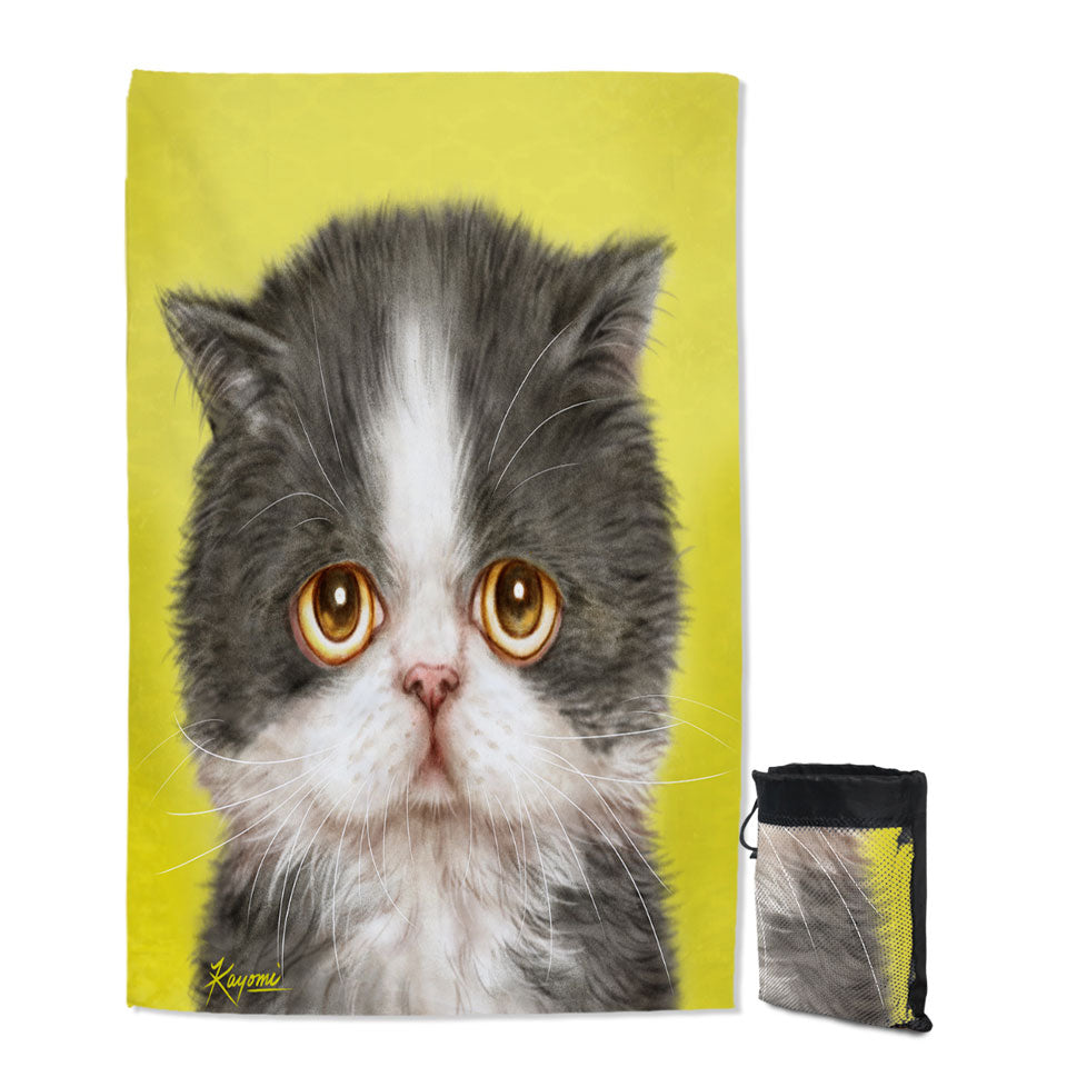 Cats Cute Faces Drawings Sad Grey Kitten Big Beach Towels