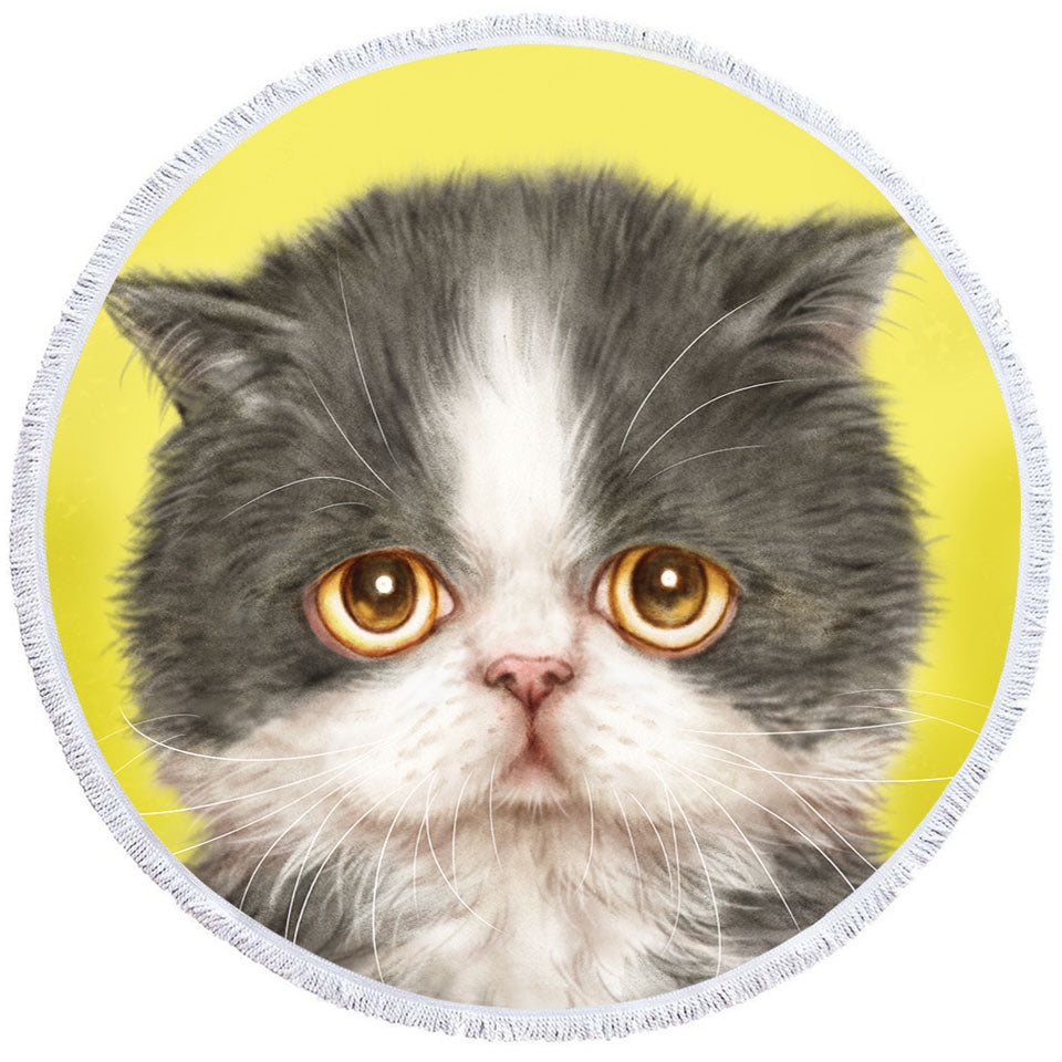 Cats Cute Faces Drawings Sad Grey Kitten Microfiber Beach Towel