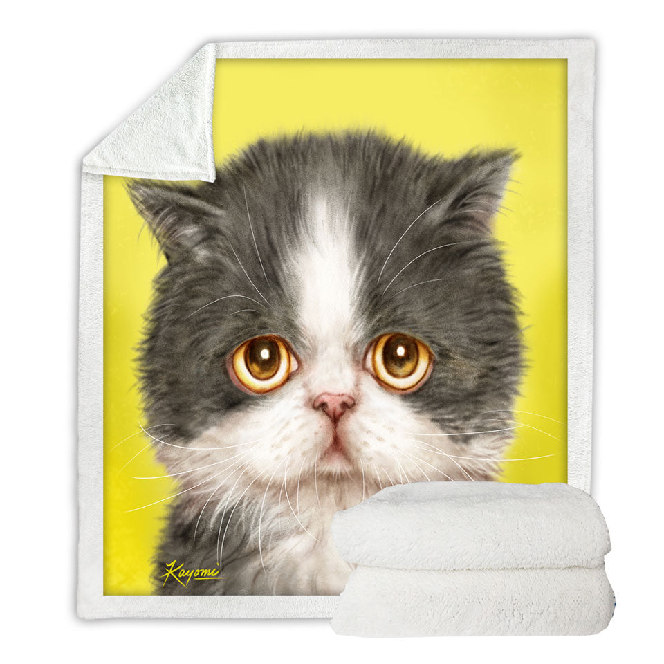 Cats Cute Faces Drawings Sad Grey Kitten Throw Blanket