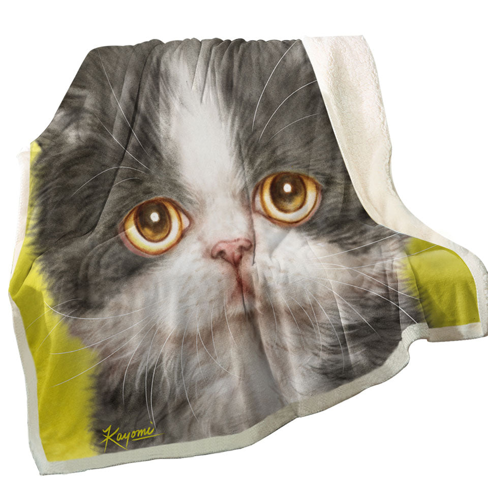 Cats Cute Faces Drawings Sad Grey Kitten Trendy Sherpa Blankets