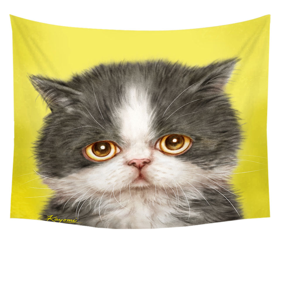 Cats Cute Faces Drawings Sad Grey Kitten Wall Tapestry